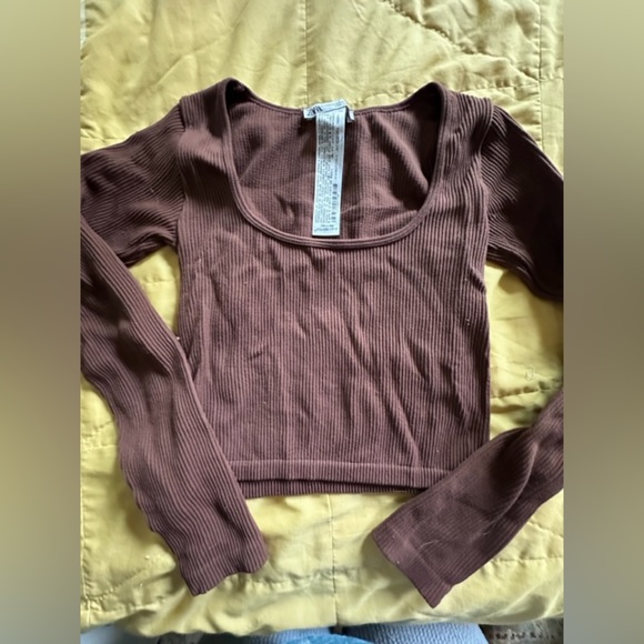 Zara Ribbed Brown Crop Top XS-S - Picture 1 of 3